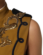 Yellow Crystal Cross Runway Vest Jacket Top