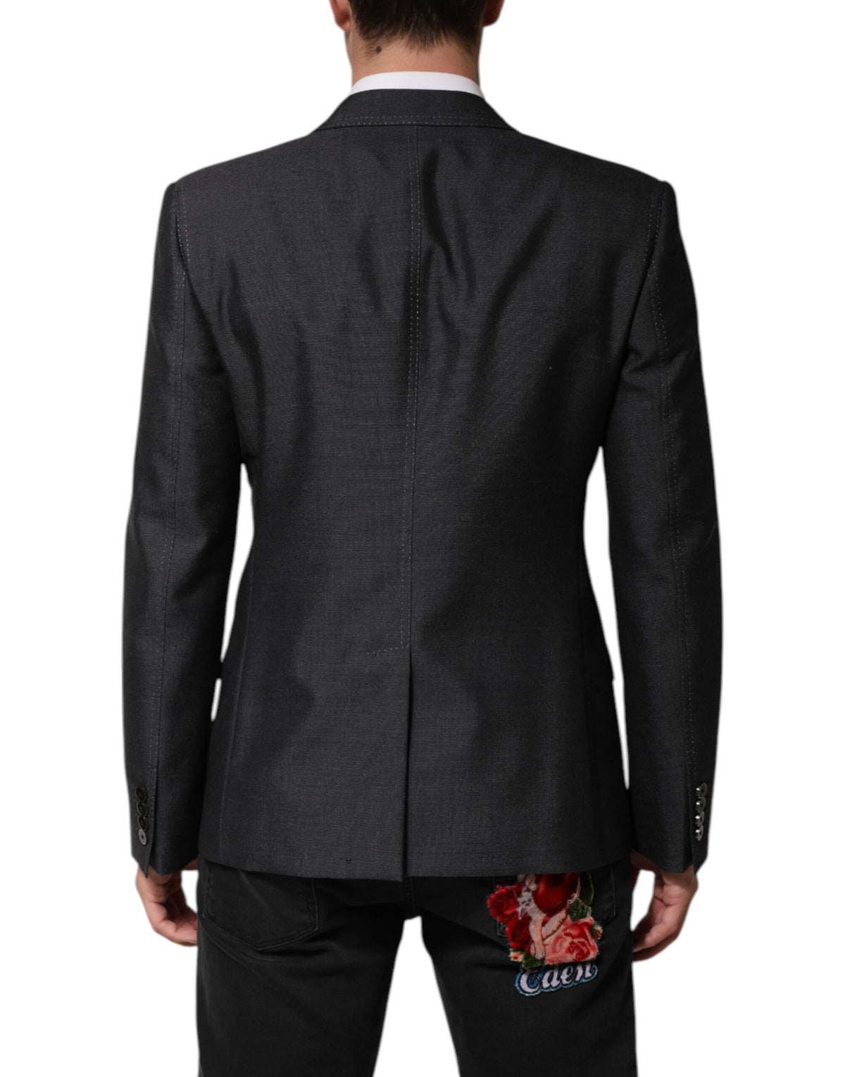 Dark Gray Bee Embroidery Wool Coat Blazer