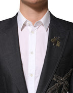 Dark Gray Bee Embroidery Wool Coat Blazer