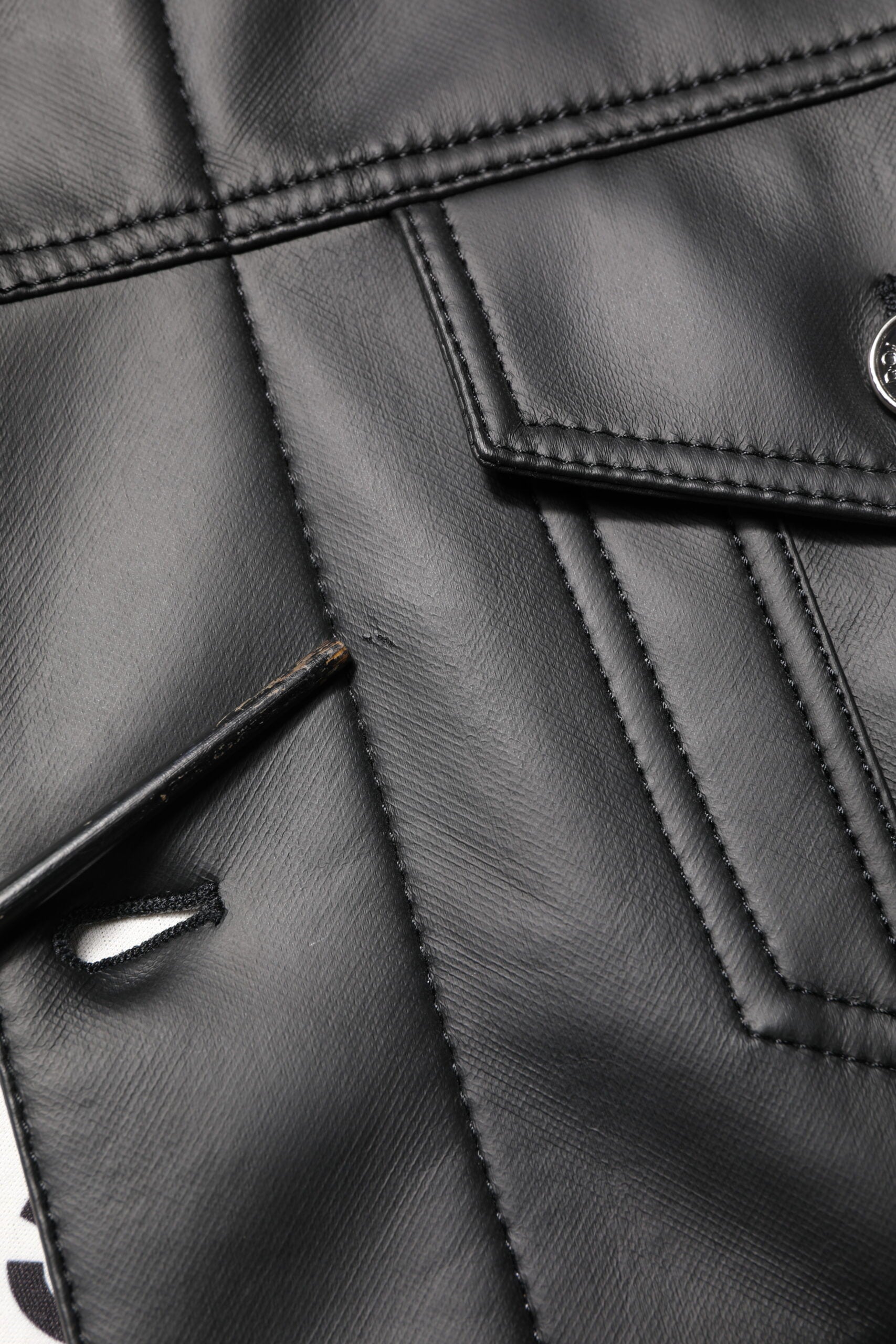 Black Polyester Button Down Biker Jacket