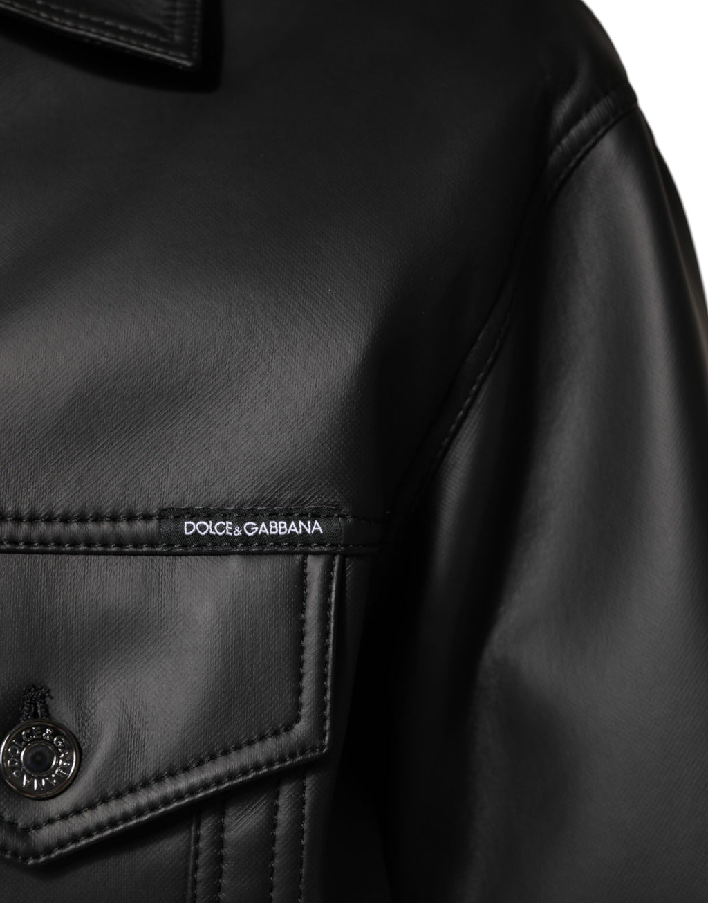 Black Polyester Button Down Biker Jacket