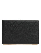 Black Leather Gold Frame Clutch Evening Party Purse Bag