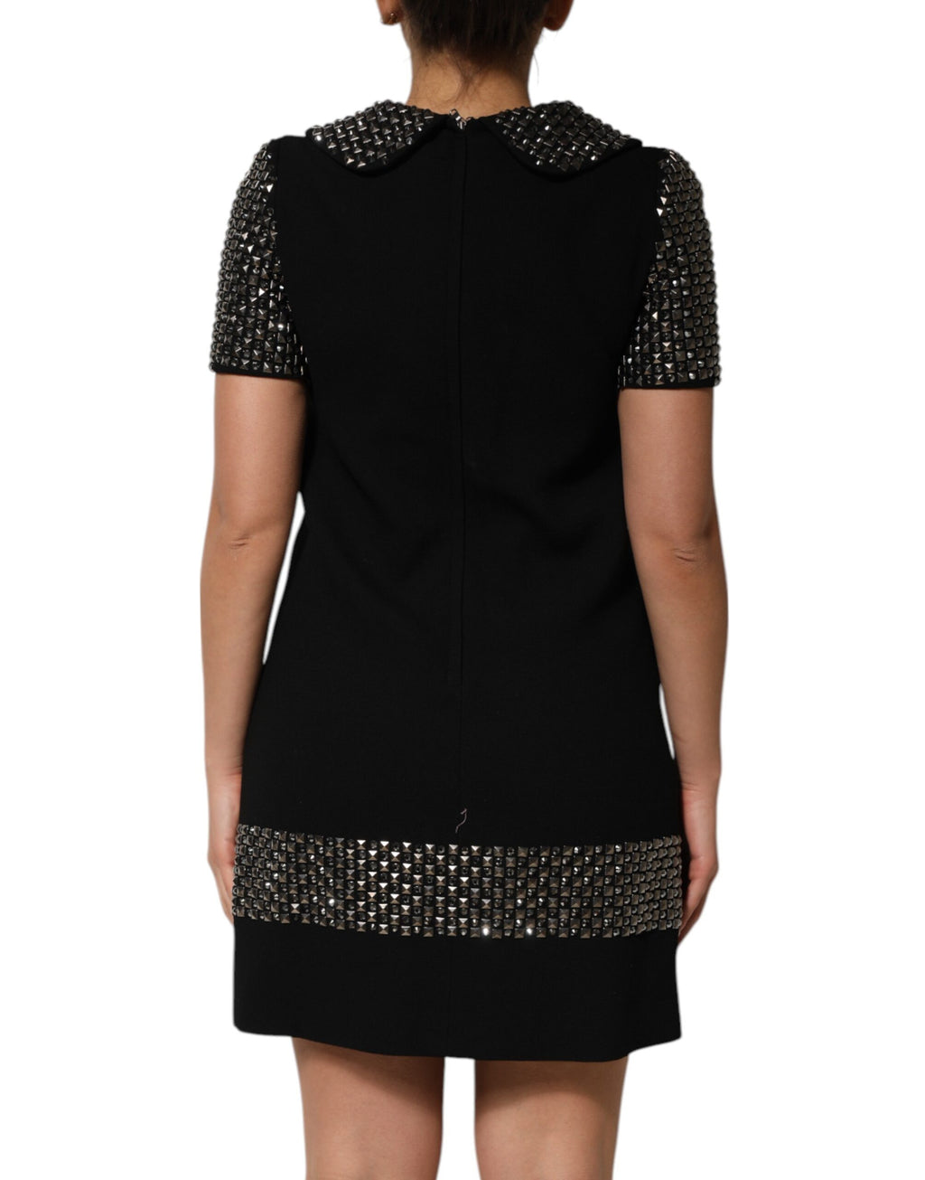 Black Crystal Embellished Collared Mini Dress