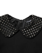 Black Crystal Embellished Collared Mini Dress