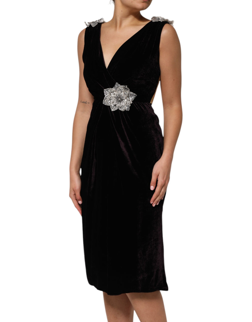 Black Velvet Flower Embellishment Aline Dress
