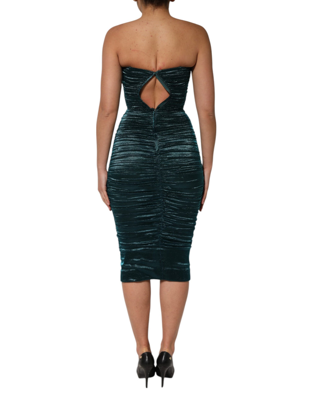 Green Silk Satin Fitted Strapless Dress
