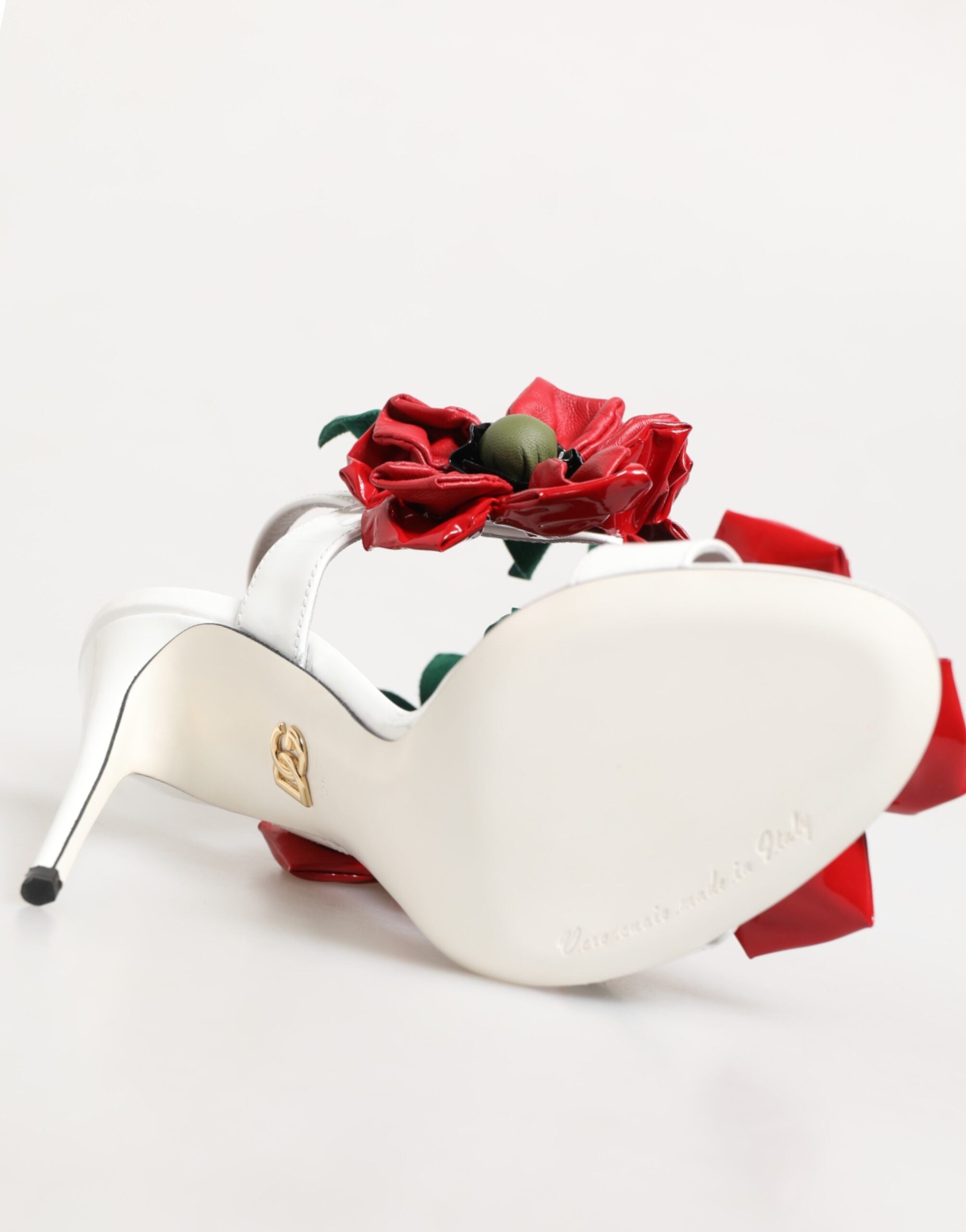 White Red Floral Detailing Sandals Shoes