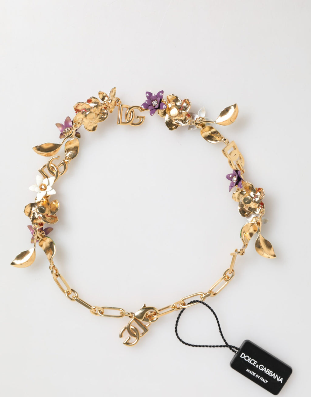 Gold Brass Logo Detail Floral Fashion Jewelry Necklace