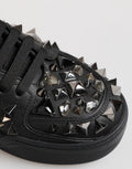 Black Leather Studded Low Top Sneakers Shoes