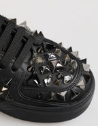 Black Leather Studded Low Top Sneakers Shoes