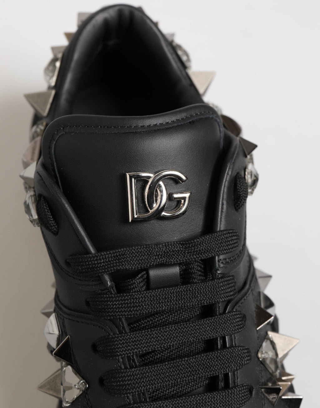 Black Leather Studded Low Top Sneakers Shoes
