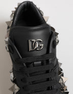 Black Leather Studded Low Top Sneakers Shoes