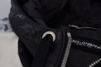 Black Leather Hooded Blouson Jacket