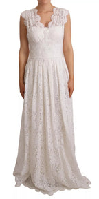 White Flower Lace Corsage Long Maxi Dress