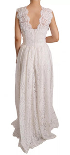 White Flower Lace Corsage Long Maxi Dress