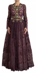Purple Viscose Crystal A-Line Gown Dress