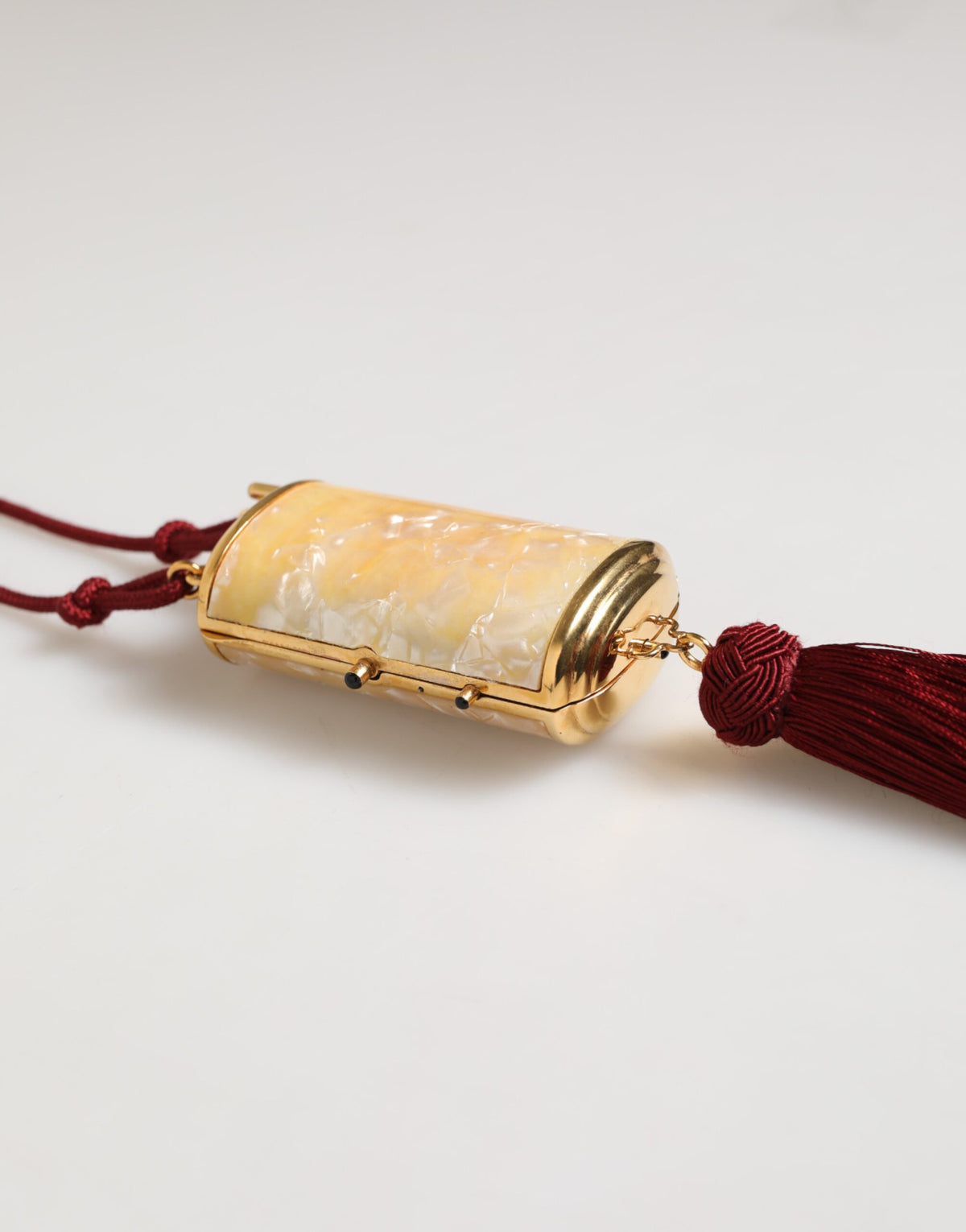 White Resin Gold Metal Crossbody Mini Purse Tassel Bag
