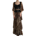 Leopard Print Silk Sequin Ruffle Maxi Dress