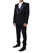 Black 3 Piece Wool Silk Blend Suit SICILIA
