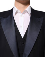 Black 3 Piece Wool Silk Blend Suit SICILIA