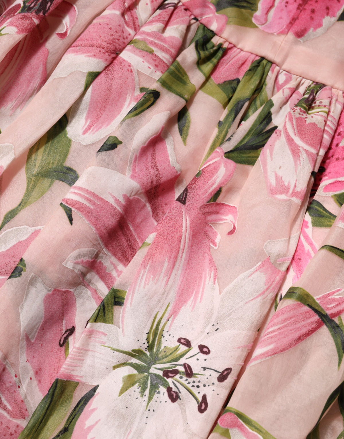 Pink Floral Lily Print Midi Sleeveless Dress