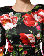 Black Floral Fiori Pittorici Mini Bodycon Dress