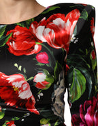 Black Floral Fiori Pittorici Mini Bodycon Dress