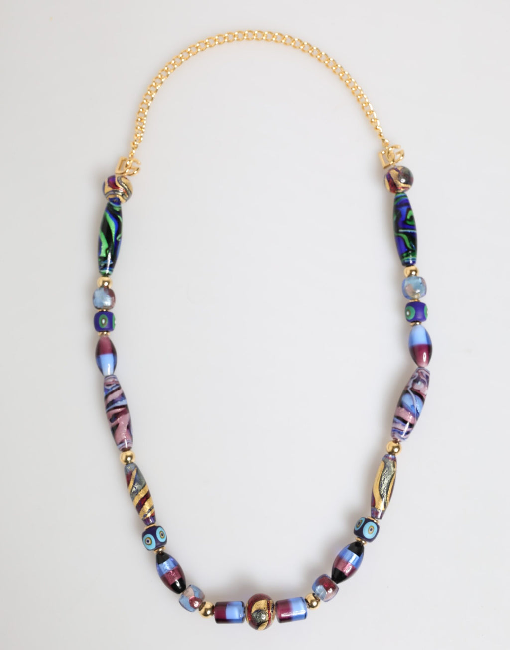Multicolor Murano Glass Beads Gold Brass Chain Jewelry Necklace