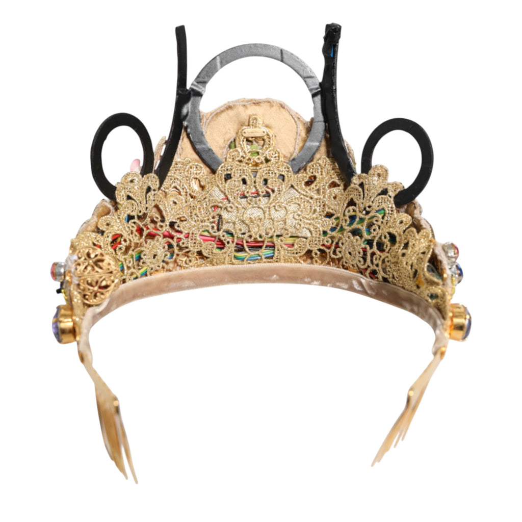 Gold Brass Crystal Embellished Headpiece Crown Tiara