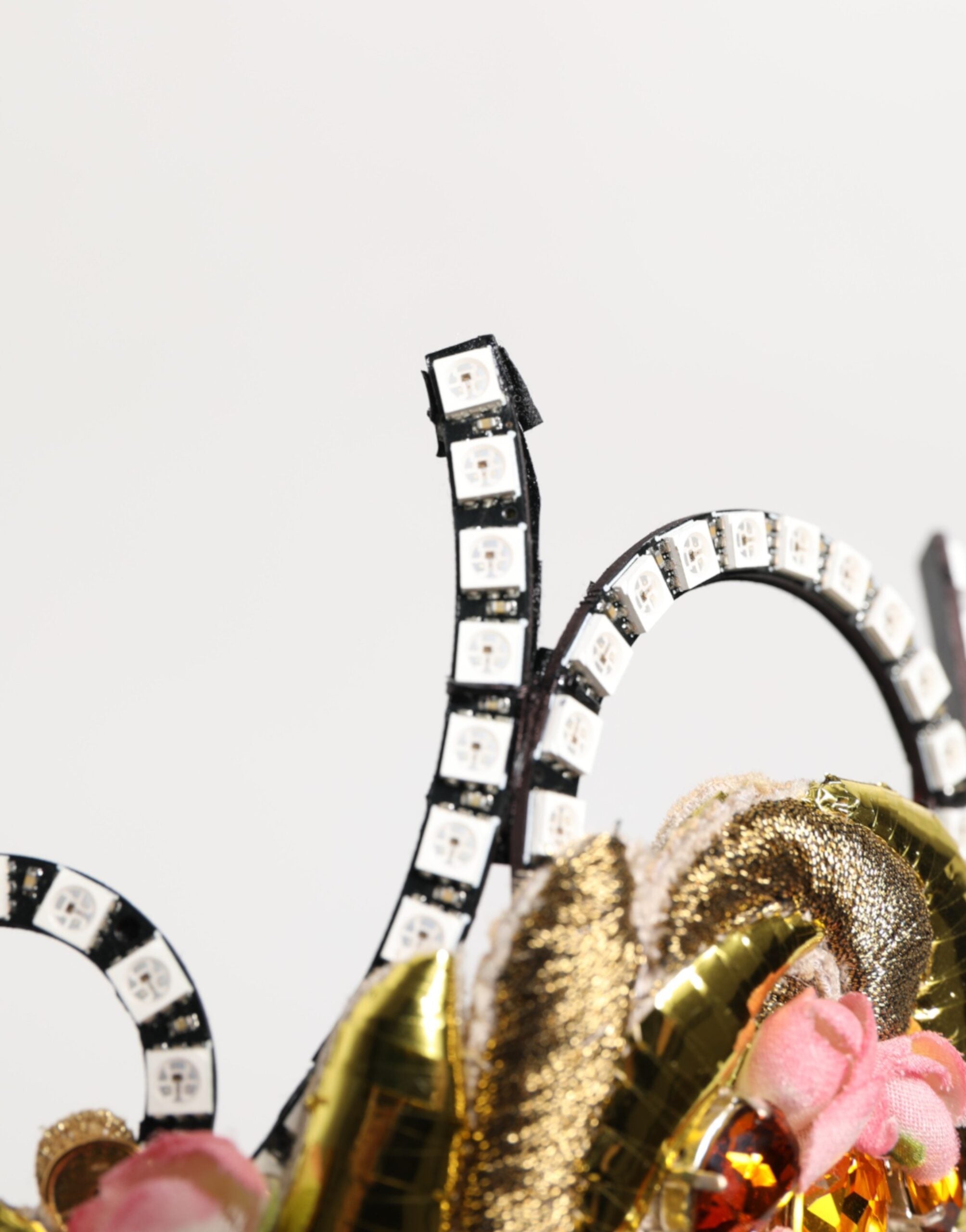 Gold Brass Crystal Embellished Headpiece Crown Tiara