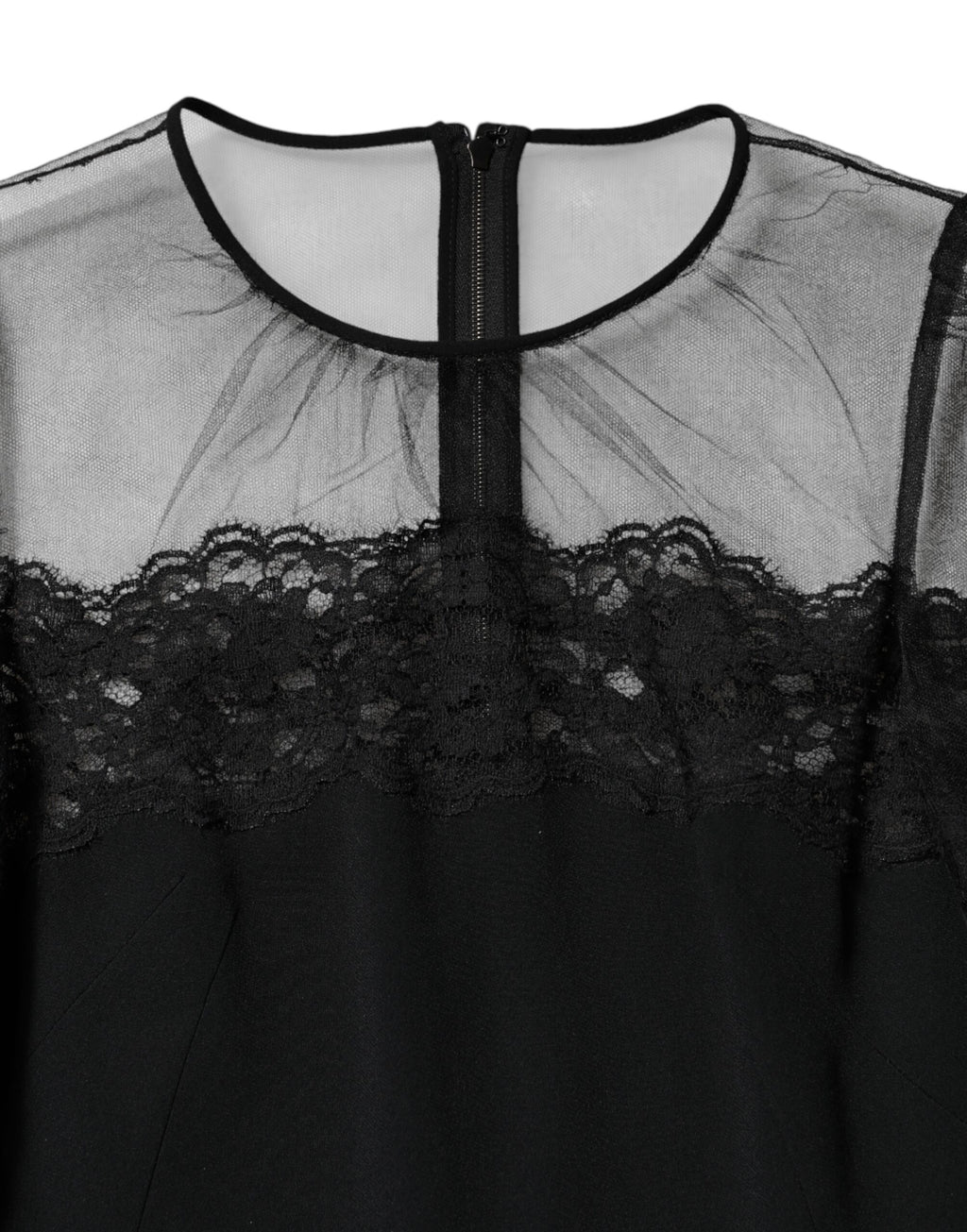 Black Lace Trim Nylon Tulle SheathMidi Dress