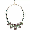 Gold Brass Link Chain Rose Petal Crystal Necklace
