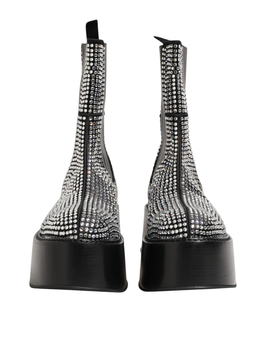 Black Crystal Strass Mid Calf Short Boots  Shoes
