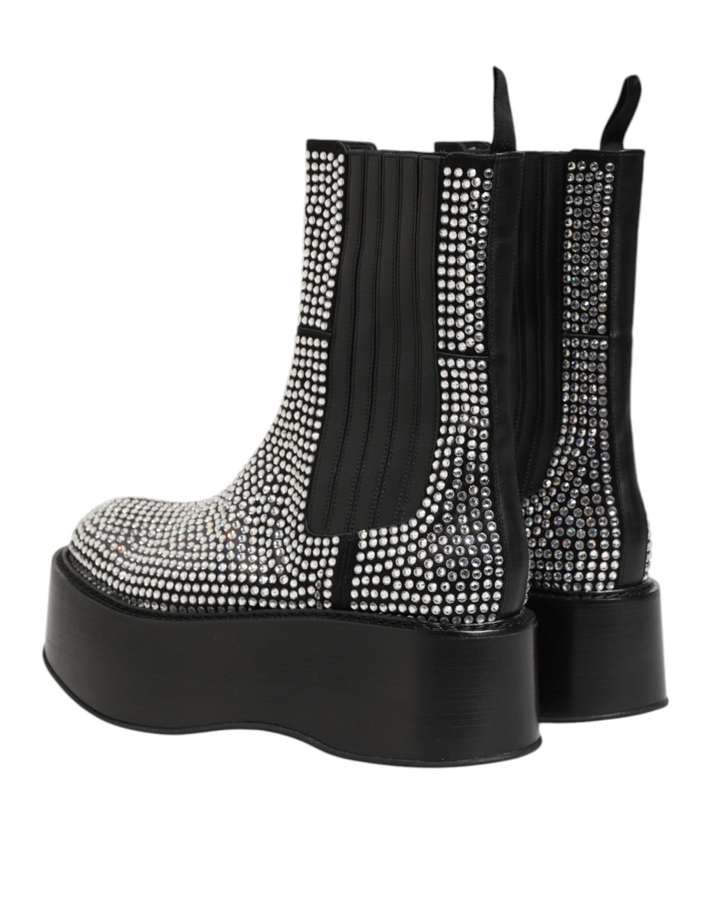 Black Crystal Strass Mid Calf Short Boots  Shoes