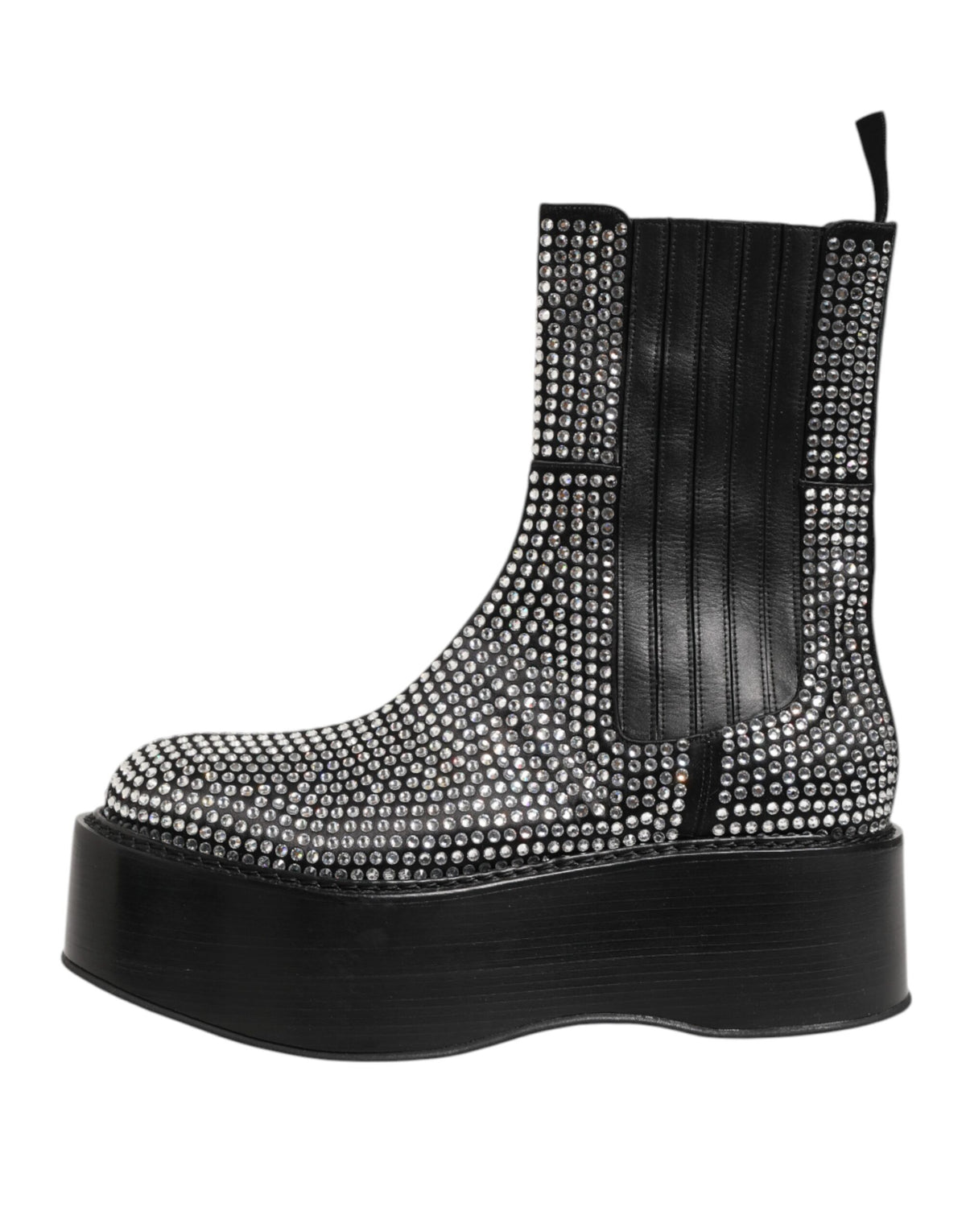 Black Crystal Strass Mid Calf Short Boots  Shoes