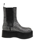 Black Crystal Strass Mid Calf Short Boots  Shoes