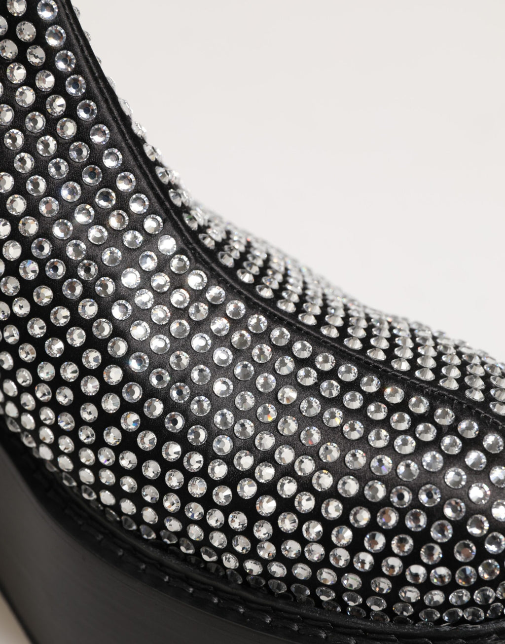 Black Crystal Strass Mid Calf Short Boots  Shoes