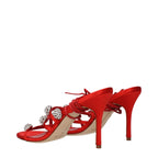 Red Satin Stiletto Heel Sandals