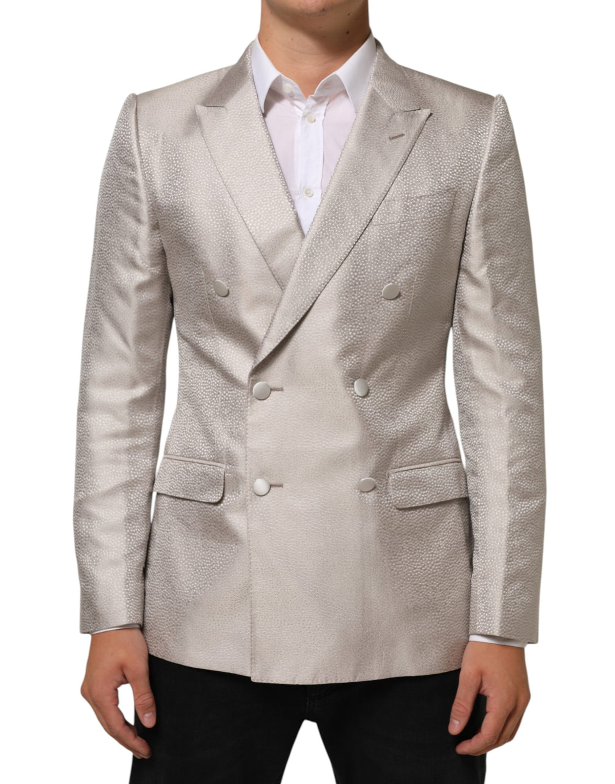 Beige MARTINI Double-Breasted Suit Blazer