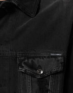 Black Cotton Stretch Denim Blouson Jacket