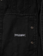 Black Cotton Stretch Denim Blouson Jacket