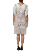 White Floral Lace Fringe Knee Length Dress