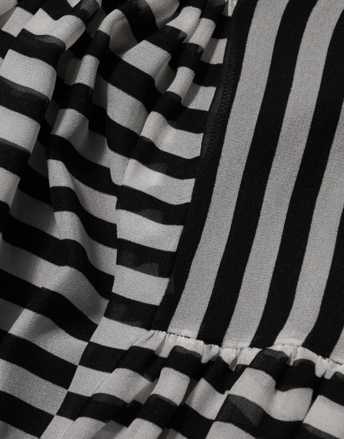 Black White Stripes Silk V-neck Midi Dress
