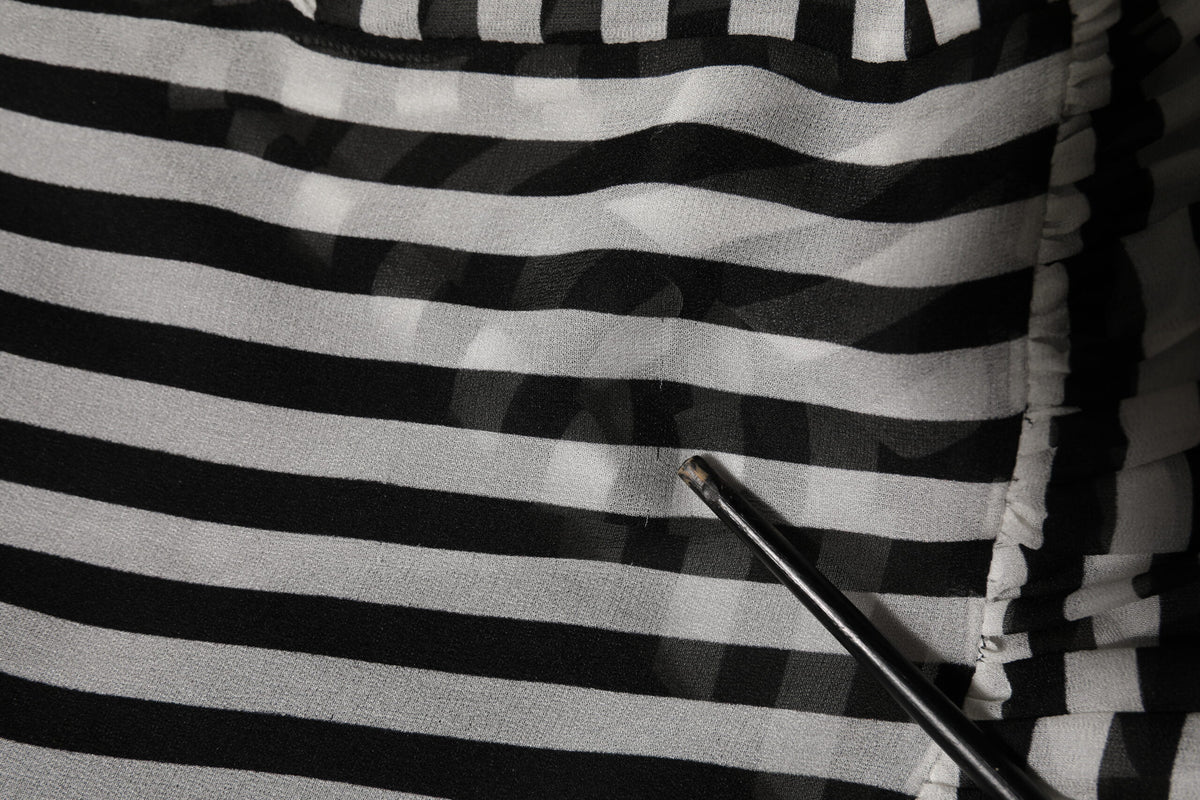 Black White Stripes Silk V-neck Midi Dress