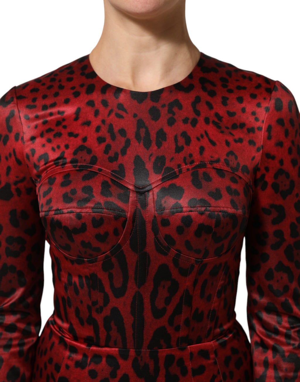 Red Leopard Sheath Long Sleeves Dress