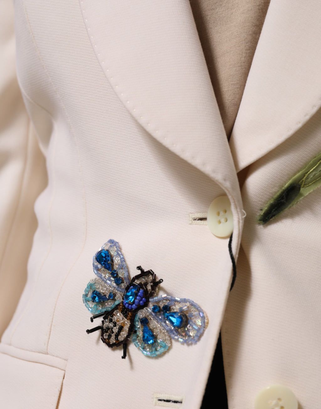 Beige Embroidered Single Breasted Jacket