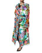 Multicolor Floral Print Belted Bathrobe Coat Jacket