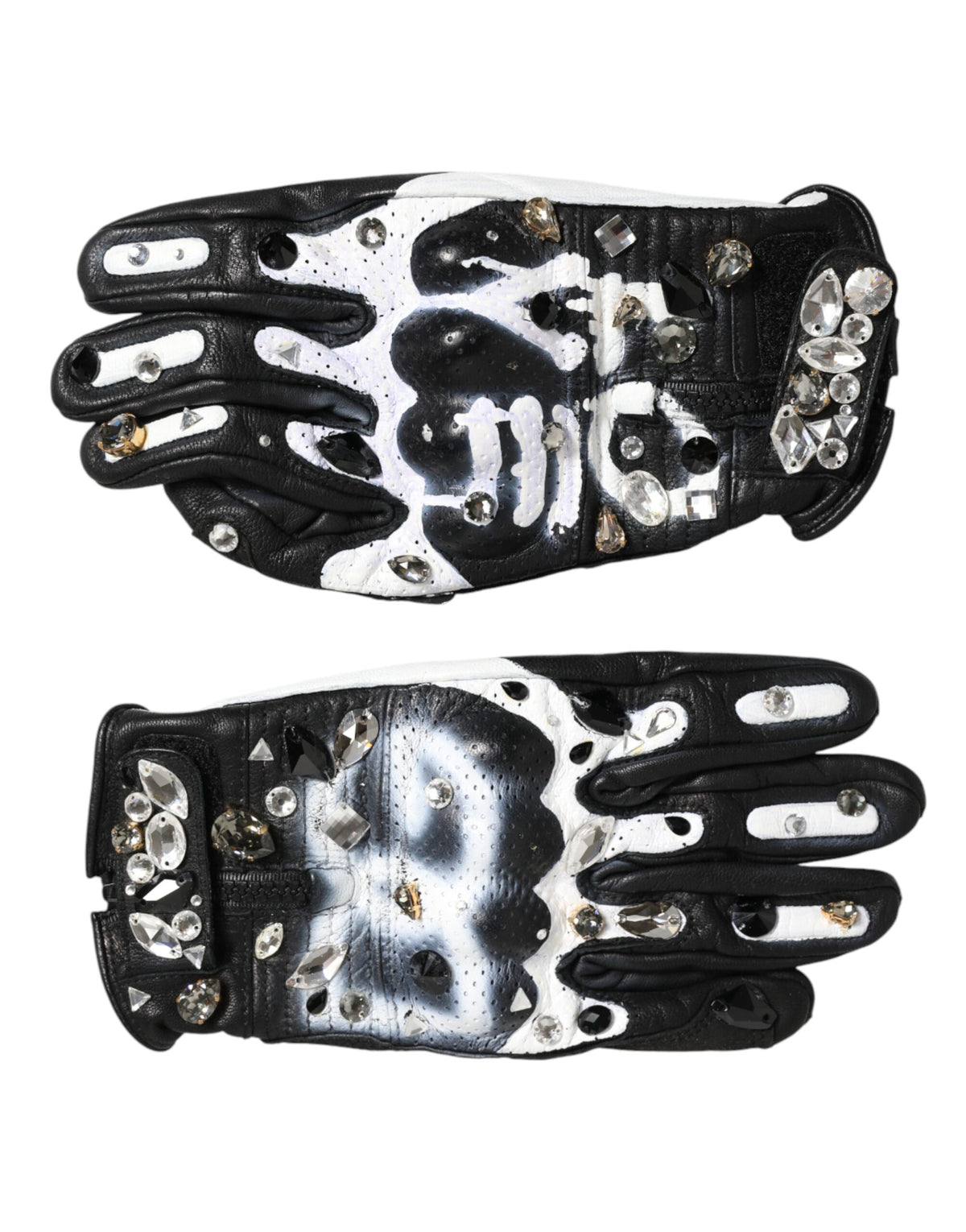 Gloves Black White Crystal Wrist Length Mitten  Gloves