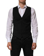 Black Polyester Dress Formal Waistcoat Vest