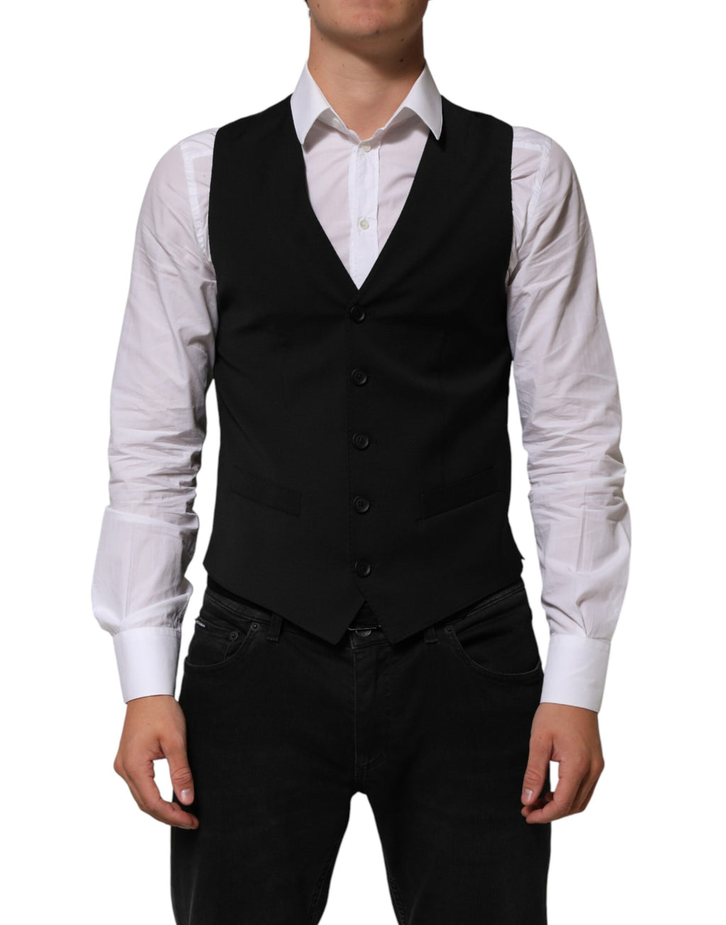 Black Polyester Dress Formal Waistcoat Vest